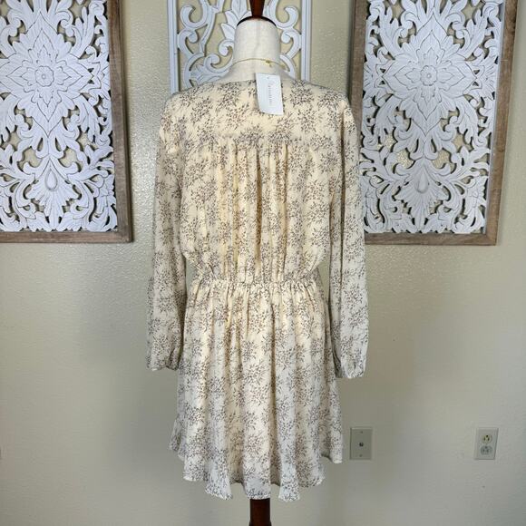 NWT Promesa | Long Sleeve Ditsy Floral Cream Dress Popover Cinched Waist Medium - Picture 6 of 9